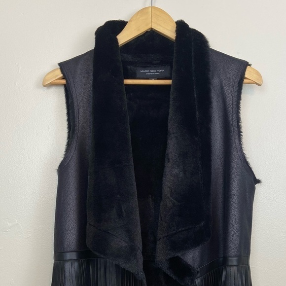 EUC ANDREW MARC MARC NEW YORK FAUX LEATHER AND FUR FRINGE BOHEMIAN VEST MEDIUM - Picture 3 of 8